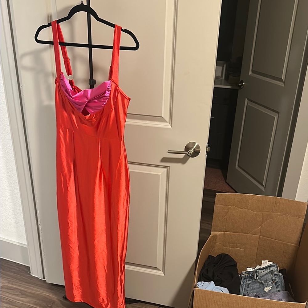 SHEIN Orange and Pink Satin Chemise Slip Dress